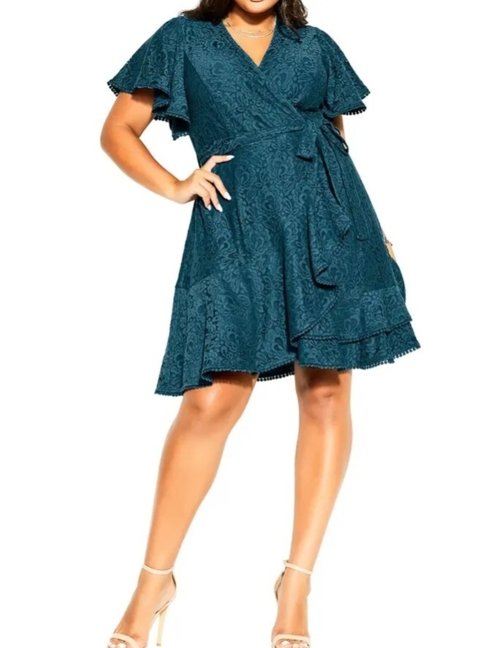 City Chic Women's Teal Lace Wrap Mini Dress - Size 14